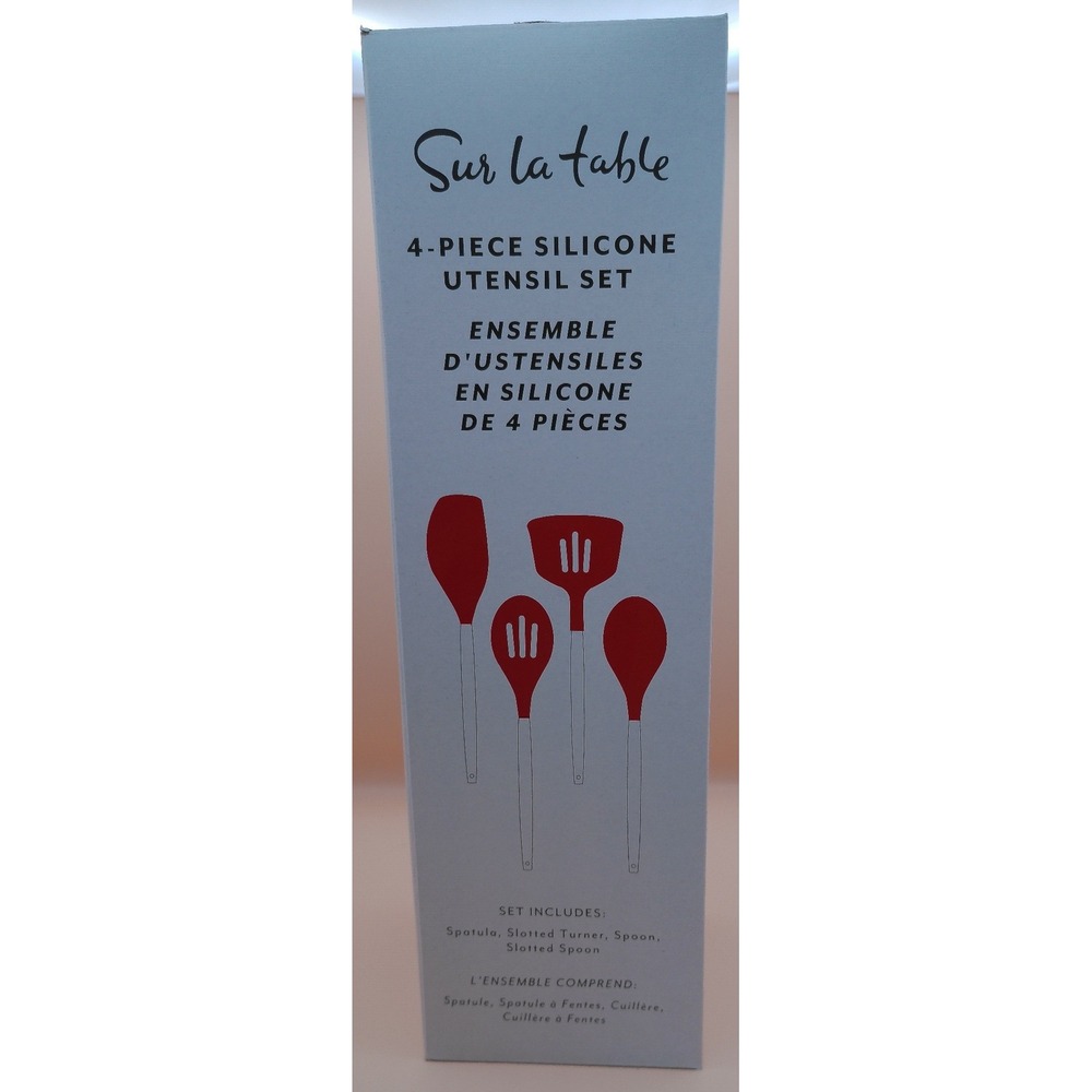 Sur La Table Red Silicone Utensil Set 4 Pc Spatula Spoon Slotted Turner Kitchen